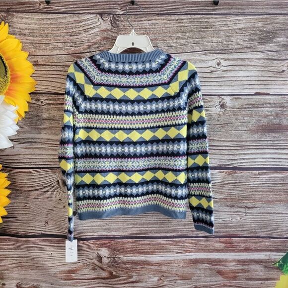 "Style & Co " Woman's long sleeve sweater Size: PP fair Isle Strip/ Indigo NWT - Picture 2 of 8